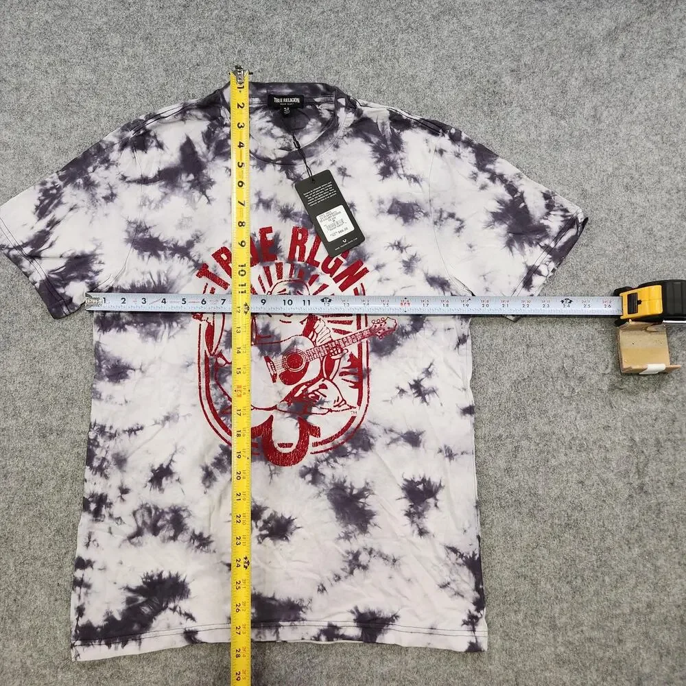 True Religion Shirt Mens Medium Tie Dye Onyx White SS Lullaby Buddha Graphic Tee